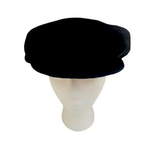 Vintage Sima International Hat Black Suede Newsboy Flat Cap Cabbie USA Size Sm